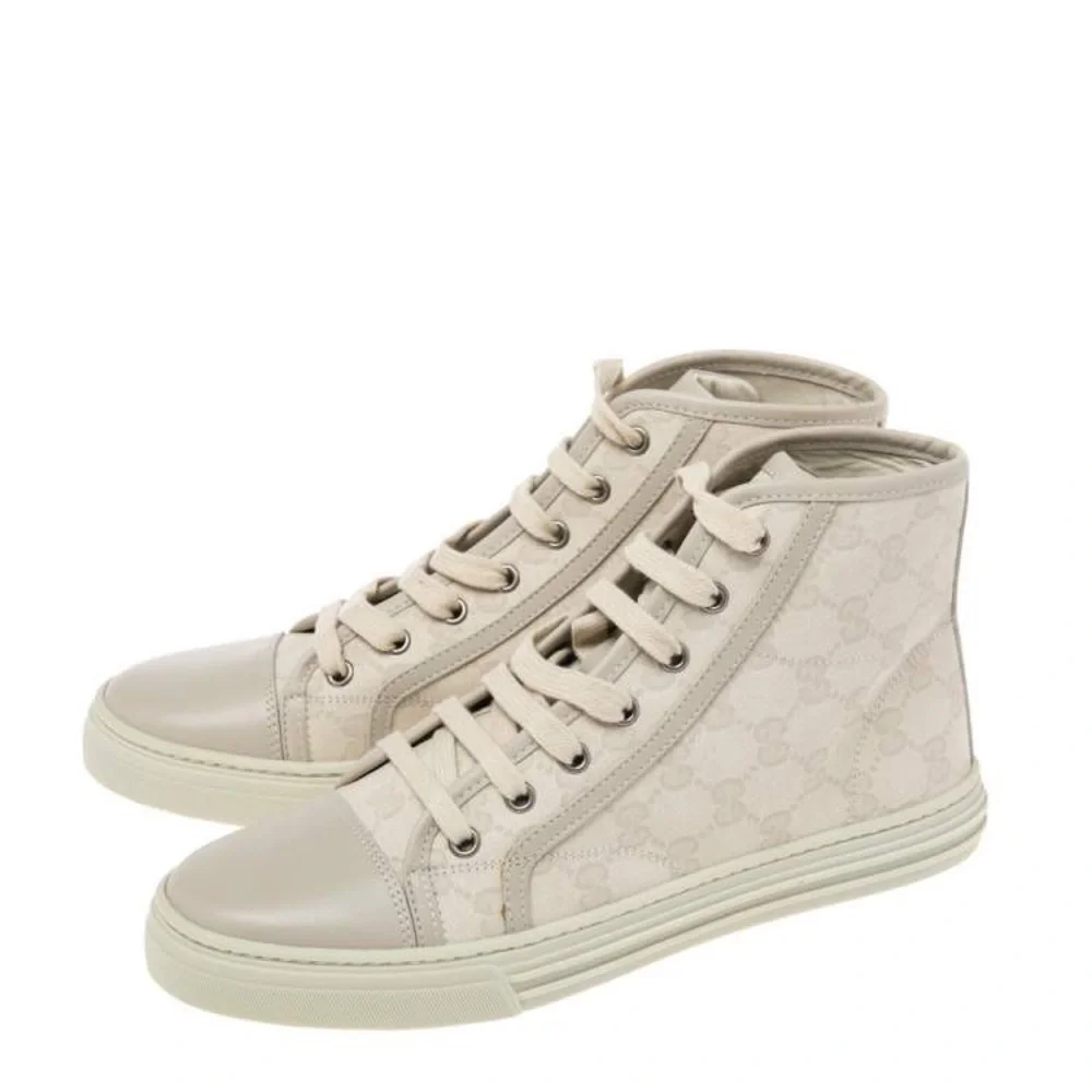Gucci Beige GG Monogram High-Top Sneakers Size 38 Designer Luxury NWOT